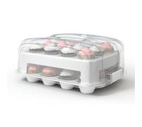 Top Shelf Elements Cupcake Carrier, EXTRA LARGE LID, White Cupcake Holder Carries 24 Standard-Size Cupcakes, Muffin Traveler Two Tier Stand Reusable Cupcake Box