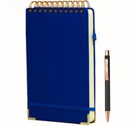 Top Spiral Notebook 6x9 Leather Steno Pads 300 Pages Hardcover Spiral Notepad for Work Top Bound Steno Notebook, 100 GSM Thick Paper, Left Handed Notebooks for Office College School, Blue