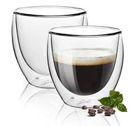Top-spring Double Walled Glass Coffee Cups, Insulated Latte Glasses Mugs, Mug Tea Cups, Heat Resistant, Cappuccino Espresso Cup (2x250ml)