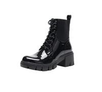 TOP STAKA Womens Winter Ankle Boots Lace Up Fasterning Zip Closure Black Patent Boots Elastic Band Block Heel Shoes Platform Boots Insulating UK Size 3-7.5 Style A68090