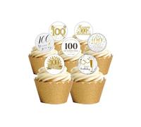 Top That 24 Precut Round 100th Birthday Celebration Edible Wafer paper Cake Cupcake Toppers