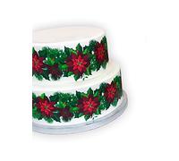 Top That Edible Decor Sheet Christmas Red Poinsettia Flower Border Ribbon - Perfect for Larger cakes - Easy to Use