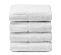 Top Towel - 4 Washbasin or Hand Towels -Hotel White Towels - Large Bath Towels - 100% Cotton - White - 50x 100cm