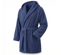 Top Towels - Elegant - Bathrobe for Men and Women 100% Cotton, 500 g/m² - Option with or without Hood - Soft and Absorbent for Shower, Spa and Pool, blue, L