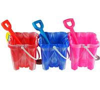 Top Toys 4U Set Of 3 Chunky Marble Sand Castle Bucket And Spade - Pink Blue Red
