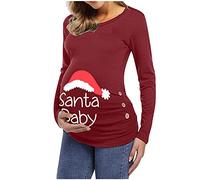 Top Tunic Sleeve Print T Dress Maternity Christmas Long Pregnancy Letter Womens Casual Shirt Maternity Blouse Maternity Long Underwear (Wine, S)