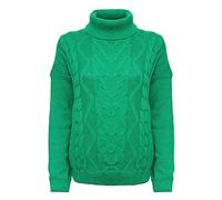 TOP VENDOR New Ladies Women Knitted Ribbed Polo Turtleneck Cable Knit Jumper Sweater Pullover Long Sleeve[Green,14]
