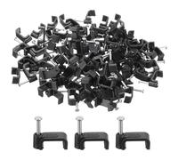 TOP-VIGOR 100Pcs Cable Clips with Steel Nails 12mm Square Wire Clip with Steel Nail for Cable Holder Cable Management Desk Organizers Wall, Black