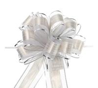 TOP-VIGOR 10pcs 7 Inch Large Pull Bow, Gift Wrapping Bows Ribbon Organza Bows for Wedding Baskets Presents Christmas Valentine's Day Birthday Gift Decorations, Silver