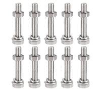 TOP-VIGOR 10Pcs M6 x 35mm Hex Head Screws Bolts, Nuts, Flat & Lock Washers Kits, 304 Stainless Steel Fully Thread Hexagon Bolts for DIY Bike Motorcycles Repair
