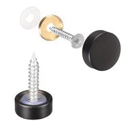 TOP-VIGOR 10Pcs Mirror Screws, 12mm brass Mirror Screws Cap Nail with Washers, Decorative Cap Covers Polished Mirror Nails for Mirrors, Furniture Fittings, Tables, Wardrobes, Glass, Black