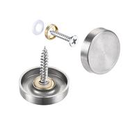 TOP-VIGOR 10Pcs Mirror Screws, 22mm Stainless Steel Mirror Screws Cap Nail with Washers, Decorative Cap Covers Brushed Mirror Nails for Mirrors, Furniture Fittings, Tables, Wardrobes, Glass, Silver
