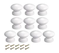 TOP-VIGOR 10Pcs Round Wooden Knobs, 24mm White Drawer Pull Handles with Screws, Solid Wood Cabinet Cupboard Wardrobe Furniture Knobs with Painted Finish for Dressers and Tables