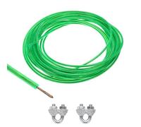 TOP-VIGOR 2.5mm Vinyl Coated Wire Rope, 6m / 20ft Galvanized Steel Cable Wire Rope Cable Grip with 2Pcs M3 U Bolt Saddle Cable Clip Clamps for String Light Hanging, Deck Railing, Garden Wire, Green