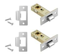TOP-VIGOR 2Pcs 45mm Tubular Mortice Latch, Stainless Steel Flat Tongue Lock with Door Stopper and Screws, Mute Door Latch Sprung for Internal Doors, Lever Door Handles