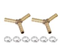 TOP-VIGOR 2Pcs 6mm Brass Barb Hose Fitting, Y Shape Barbed Splitter Fitting Pipe Connector with 6Pcs 6-12mm Hose Clamps for Water Fuel Air