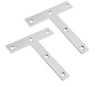 TOP-VIGOR 2Pcs T Shape Flat Fixing Mending Plates 120mmx120mm, Stainless Steel Joining Brace Brackets Mending Repair for Wood Connector