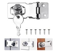 TOP-VIGOR 3 Inch Keyed Hasp Lock and Staple with Padlock, Heavy Duty Shed Lock Door Lock Hasp Safety Twist Knob Locking for Cabinets Drawer Gate, Silver