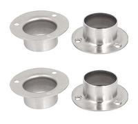 TOP-VIGOR 32mm Wardrobe Hanging Rail Support, 4Pcs Round Wardrobe Rail Rod End Support, Stainless Steel Wall Mount Flange Socket Bracket for Closet Curtain