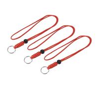 TOP-VIGOR 3Pcs Paracord Lanyard with Keyrings, 18 Inch Necklace Keychain Badge Cord Wrist Metal Hooks Straps for Keys Whistle ID Card Badge Holder, Red