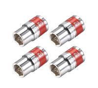 TOP-VIGOR 4Pcs 1/2-Inch Drive by 13mm Shallow Socket with Red Band, Cr-V Drive Socket, 6-Point, Metric for Auto Repairing and Household