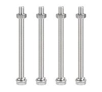 TOP-VIGOR 4Pcs M10 x 140mm Hex Head Screws Bolts, Nuts, Flat & Lock Washers Kits, 304 Stainless Steel Fully Thread Hexagon Bolts for DIY Bike Motorcycles Repair