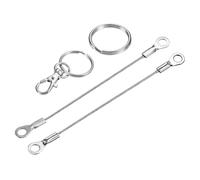 TOP-VIGOR 4Pcs Stainless Steel Lanyard Cable, 1.5mm x 10cm Eyelets Ended Security Wire Rope Cable Loop Rings with 4 Pcs Key Ring 4Pcs Keychain for Doors, Curtains, Hanging Lamps