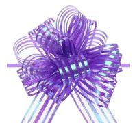TOP-VIGOR 5Pcs 4 Inch Large Organza Pull Bow, Gift Wrapping Bows Ribbon Chiffon Yarn Bows for Wedding Baskets Presents Christmas Valentine's Day and Decoration, Purple