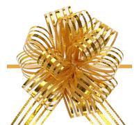 TOP-VIGOR 5Pcs 4 Inch Large Organza Pull Bow, Gift Wrapping Bows Ribbon Chiffon Yarn Bows for Wedding Baskets Presents Christmas Valentine's Day and Decoration, Gold