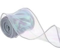 TOP-VIGOR 6cm Wide Sparkly Sheer Wired Organza Ribbon, 10 Yard Pastel Shimmer Polyester Iridescent Chiffon Ribbons for Gift Wrapping Bouquet Wedding Bows Wreaths Decoration, Silver