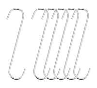 TOP-VIGOR 6Pcs S Hook, 200mm Hanging Hooks, Extra Long Non Slip Hangers, Kitchen Pot Pan Hanger Clothes Storage Rack for Bathroom, Bedroom, Closet, Office and Kitchen, Garden, Silver Tone