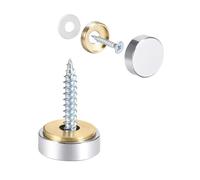 TOP-VIGOR 8Pcs Mirror Screws, 16mm brass Mirror Screws Cap Nail with Washers, Decorative Cap Covers Polished Mirror Nails for Mirrors, Furniture Fittings, Tables, Wardrobes, Glass, Silver