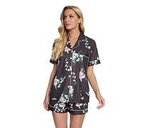TOP-VIGOR Ladies Pyjamas Sets Soft Floral Women's Short Pajamas Set Button Down Loungewear Short Sleeve PJ Set Nightwear Sleepwear for All Seasons