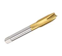 TOP-VIGOR M10 x 1.5mm Spiral Point Plug Thread Tap, Thread Milling Tap with H2 Tolerance 3 Flutes Ground Threads, HSS Titanium Coated (Round Shank with Square End)