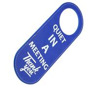 TOP-VIGOR Quiet in Meeting Door Hanger Sign, PU Leather Double Sided Door Knob Privacy Sign for Office Home Meeting, Blue
