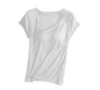 Top with Built in Bra for Women Short Sleeve Soft Cotton T Shirts Ladies Loose Fit Round Neck Loungewear Tops Summer Supersoft Comfy T-Shirts for Homewear Sleepwear
