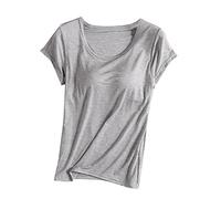 Top with Built in Bra for Women Short Sleeve Soft Cotton T Shirts Ladies Loose Fit Round Neck Loungewear Tops Summer Supersoft Comfy T-Shirts for Homewear Sleepwear