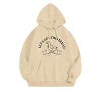Top with Pocket Loose Hoodie Let's Get This Bread Autumn And Winter New Korean Version With Hat And Velvet Top Hoodie Half Sweatshirts (Beige, L)