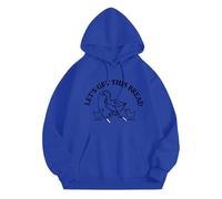 Top with Pocket Loose Hoodie Let's Get This Bread Autumn And Winter New Korean Version With Hat And Velvet Top Hoodie Half Sweatshirts (Blue, XL)