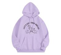 Top with Pocket Loose Hoodie Let's Get This Bread Autumn And Winter New Korean Version With Hat And Velvet Top Hoodie Half Sweatshirts (Purple, L)