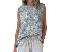 Top Women's Cotton Patterned Tank Top Women's Cotton Loose Vintage Floral Pattern Vest Round Neck Boho Beach Blouse Tops Lightweight and Airy Muslin Summer Tops Casual Shirt Tank Tops Top, blue, M
