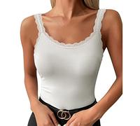 Top Women's Long Sleeve Women's Splice Vest Tops Blouse Underwear Sleeveless Tank Solid Lace Tops Strap Women's Tanks & Camis Shirt Women's Plain, White, M