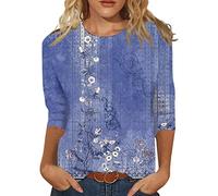 Top Women's Party Comfortable T-Shirts for Women, Summer, Crew Neck, Three Quarter Sleeves, Comfortable Blouse with Floral Print, Trouser Suit, Mother of the Bride, purple, XL