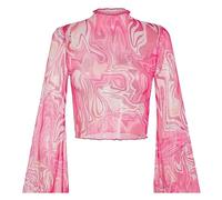 Top Women's Transparent Mesh Top Boho Flowers Hippie 70s Blouses Turtleneck Bell Sleeves Tunic Long Sleeve 80s Flower Hippie Strike Disco Party Fancy Dress Clothing, RD2, L