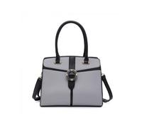 Top Zip Buckle Colour Block Tote Bag JFY Grey One Size