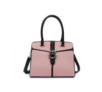 Top Zip Buckle Colour Block Tote Bag JFY Pink One Size