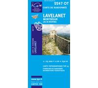 Top25 2247OT ~ Lavelanet, Mont Segur, Lac de Montbel walking and hiking map with free distance scale ruler