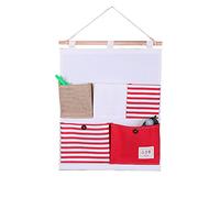 TopAAA Linen Cotton Fabric Wall Door Hanging Organizer Hanging Storage Bag Case 5 Pockets (Red)