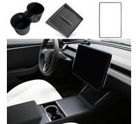 TOPABYTE 3PCS Center Console Accessories for Tesla Model Y Juniper Model 3 Highland 2025 2024 Cup Holder Insert, Screen Edge Protector Frame, Wireless Charger Mat Silicone, Black