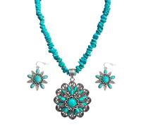 TOPACC Navajo Pearl Necklace Western Jewelry Set for Women Turquoise Necklace with Earrings Ring Cowgirl Accessory, Synthetic Turquoise and Alloy, No Gemstone